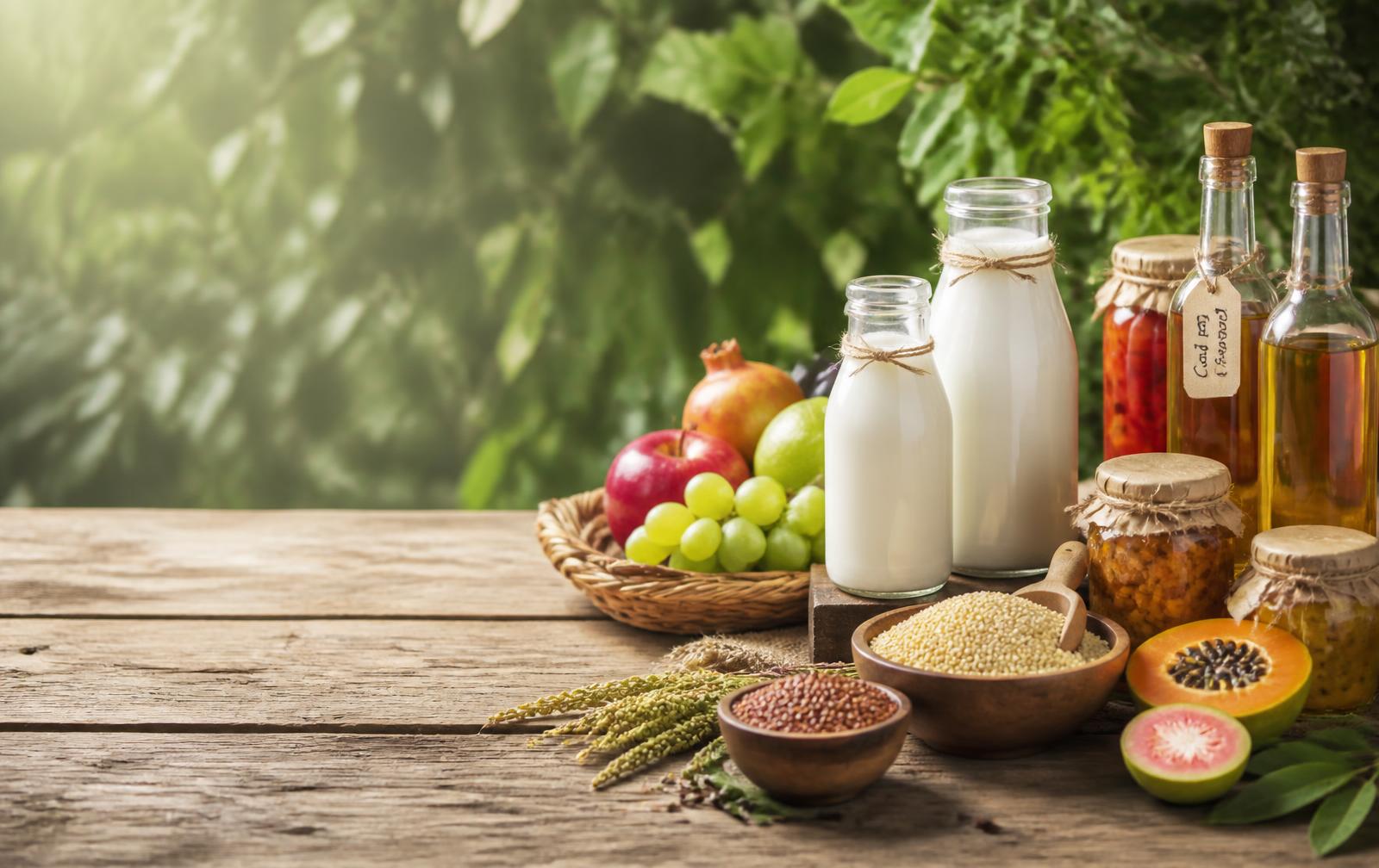 Natural produce on a wooden table